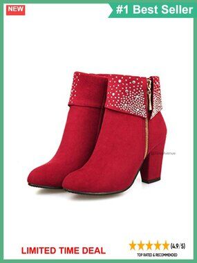 Waterproof Ankle Boots Mid Heel Side Zip Winter Snow Boots